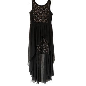 NEW R&M Richards Womens 6 Petite Black Lace Sheer Overlay Sleeveless Hi Lo Dress